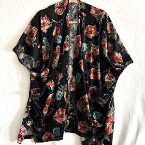 Vtg Kimono Duster Burnout Velvet Stevie Floral Cardigan OS Boho Whimsigoth USA